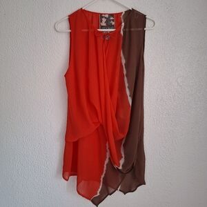 YOUNG FABULOUS&YBROKE  Vintage  Orange and Brown Draped Tank Top